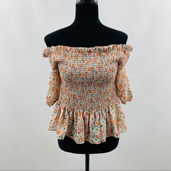 Socialite Ruched Peplum Waist Floral Off Shoulder - Picture 7 of 12